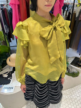 Load image into Gallery viewer, CLEO RUFFLE-SHOULDER TIE-NECK BLOUSE